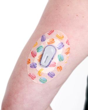 ExpressionMed Macarons Dexcom G6 Tape in use on arm