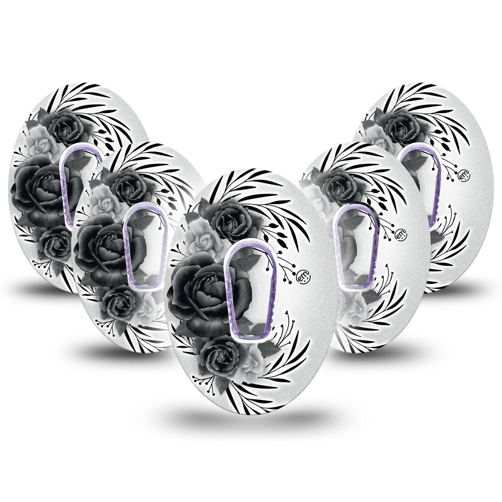 ExpressionMed Tattoo Rose Dexcom G6 Tape, Dexcom Stelo Glucose Biosensor System, 5-Pack Tape and 5-Pack Sticker, Roses Tattoo Inspired, Patch Continuous Glucose Monitor Design