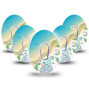 ExpressionMed Relaxing Beach Dexcom G6 Tape, 5-Pack, Beach Tour Themed, CGM Adhesive Patch Design with center stickers
