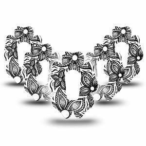 ExpressionMed Black Tie Floral G6 Flower 5-Pack, Doodled Floral, CGM Plaster Patch Design