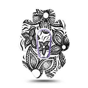 ExpressionMed Black Tie Floral G6 Flower Single Sticker and Tape, Black and White Floral, Continuous Glucose Monitor Adhesive Patch Design