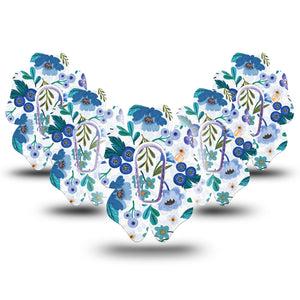 ExpressionMed Blue Anemone Dexcom G6 Flower Shape, 5-Pack Tape and 5-Pack Sticker, Marine Charm Plaster Continuous Glucose Monitor Design