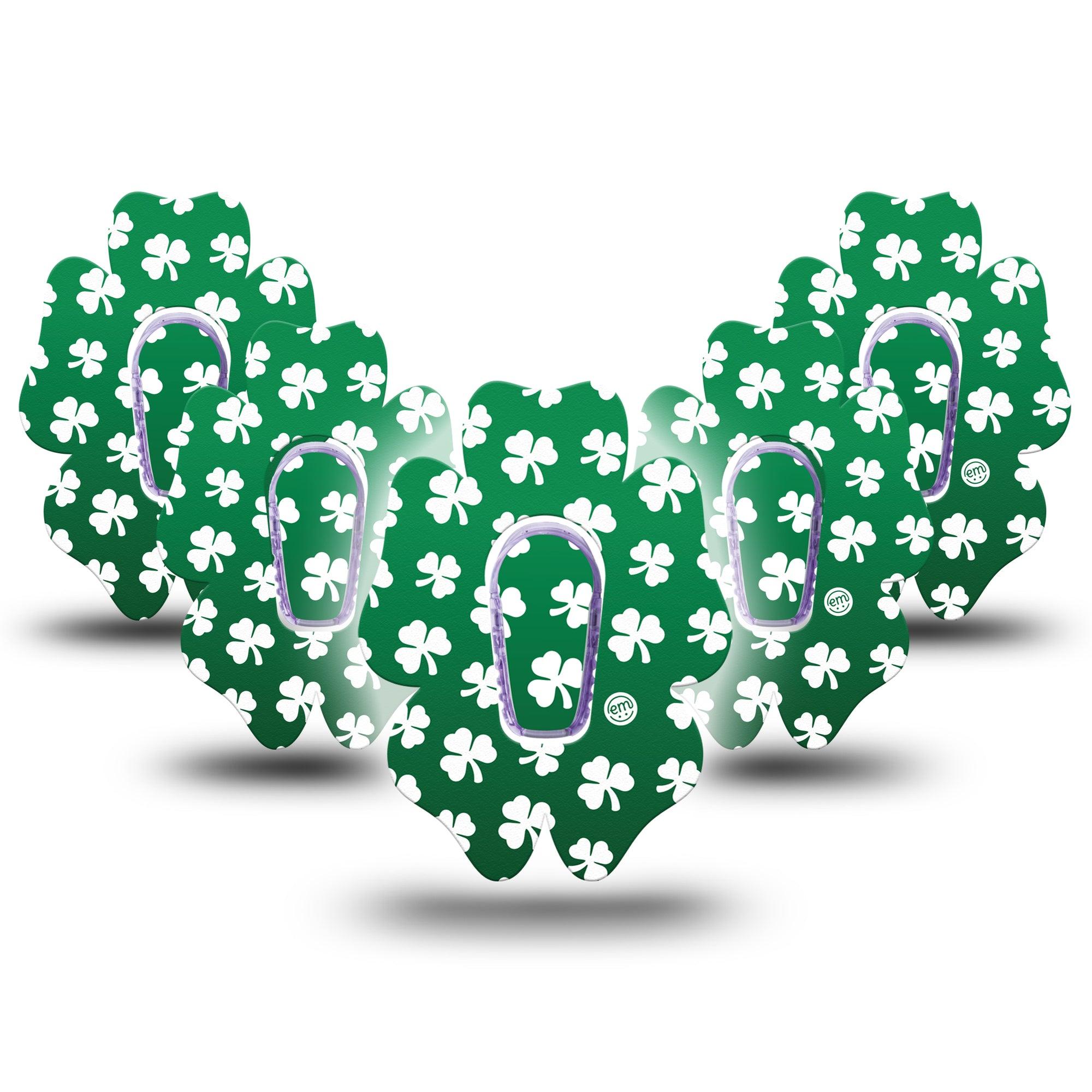 ExpressionMed Shamrock Dexcom G6 Flower Shape Tape, 5-Pack Tape + 5-Pack Sticker Green Disco Like Pattern, Adhesive Patch Continuous Glucose Monitor Design