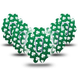 ExpressionMed Shamrock Dexcom G6 Flower Shape Tape, 5-Pack Tape + 5-Pack Sticker Green Disco Like Pattern, Adhesive Patch Continuous Glucose Monitor Design
