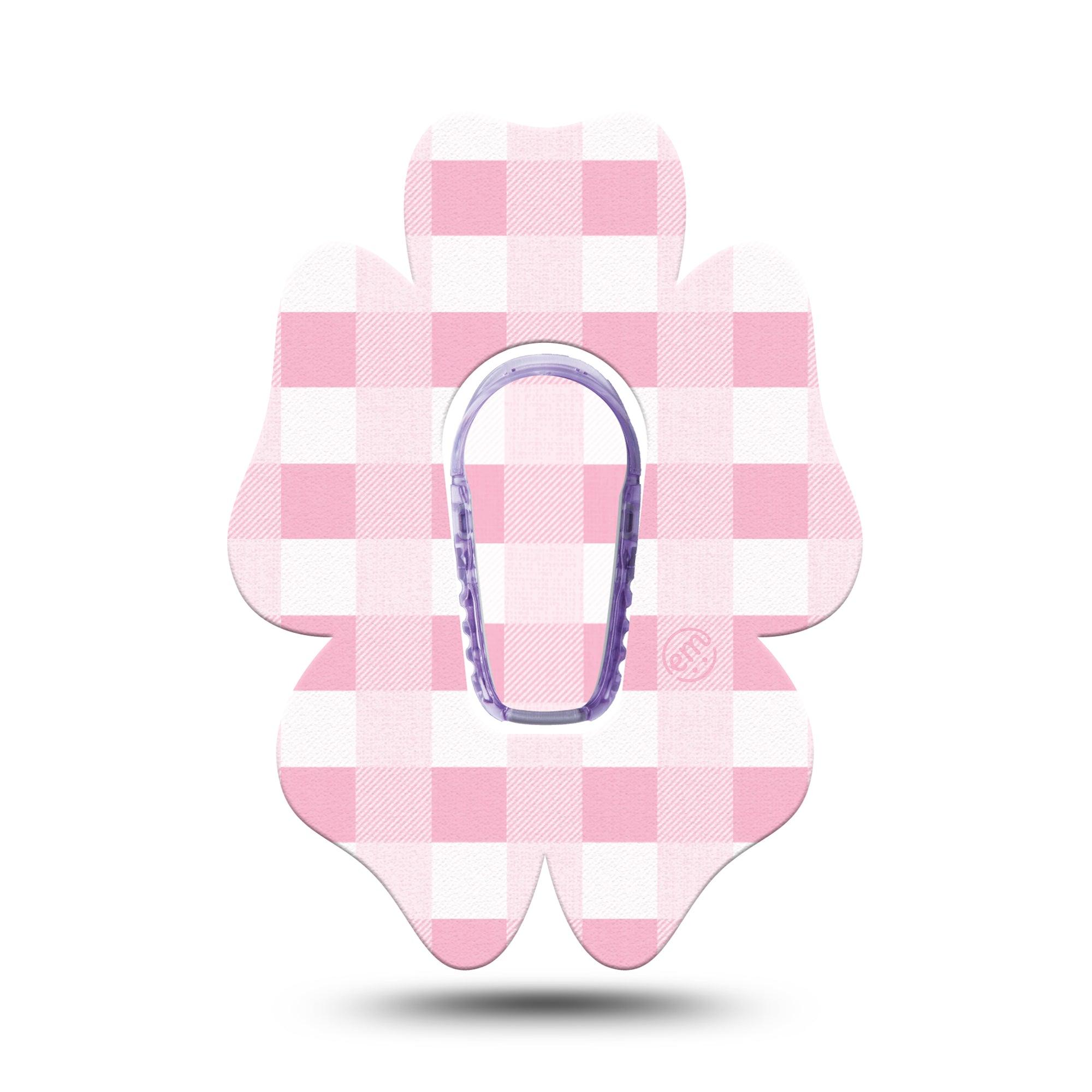 ExpressionMed Pink Gingham Dexcom G6 Flower Shape Tape Single Tape & Single Sticker Pastel Check, Adhesive Patch Continuous Glucose Monitor Design