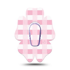ExpressionMed Pink Gingham Dexcom G6 Flower Shape Tape Single Tape & Single Sticker Pastel Check, Adhesive Patch Continuous Glucose Monitor Design