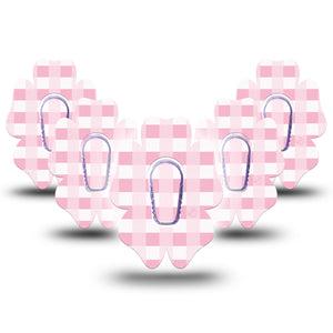 ExpressionMed Pink Gingham Dexcom G6 Flower Shape Tape 5-Pack Tape & 5-Pack Sticker Classic Gingham, Adhesive Patch Continuous Glucose Monitor Design