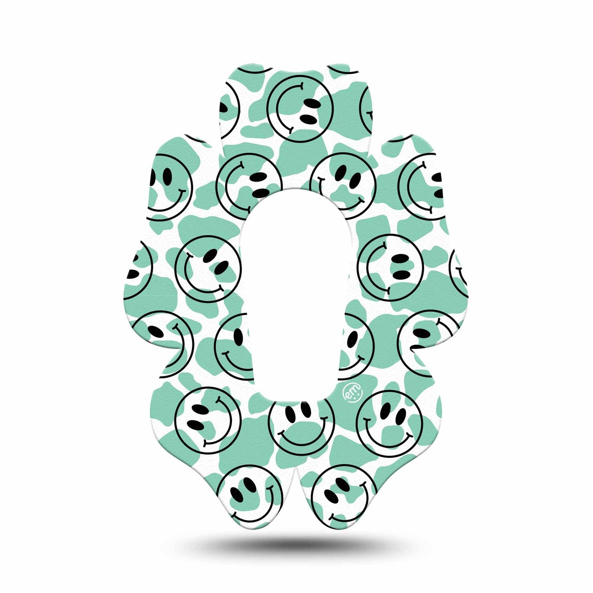 ExpressionMed Happy Cow Print Dexcom G6 Flower Shape Tape Single Tape Cheerful Bovine, Adhesive Patch Continuous Glucose Monitor Design