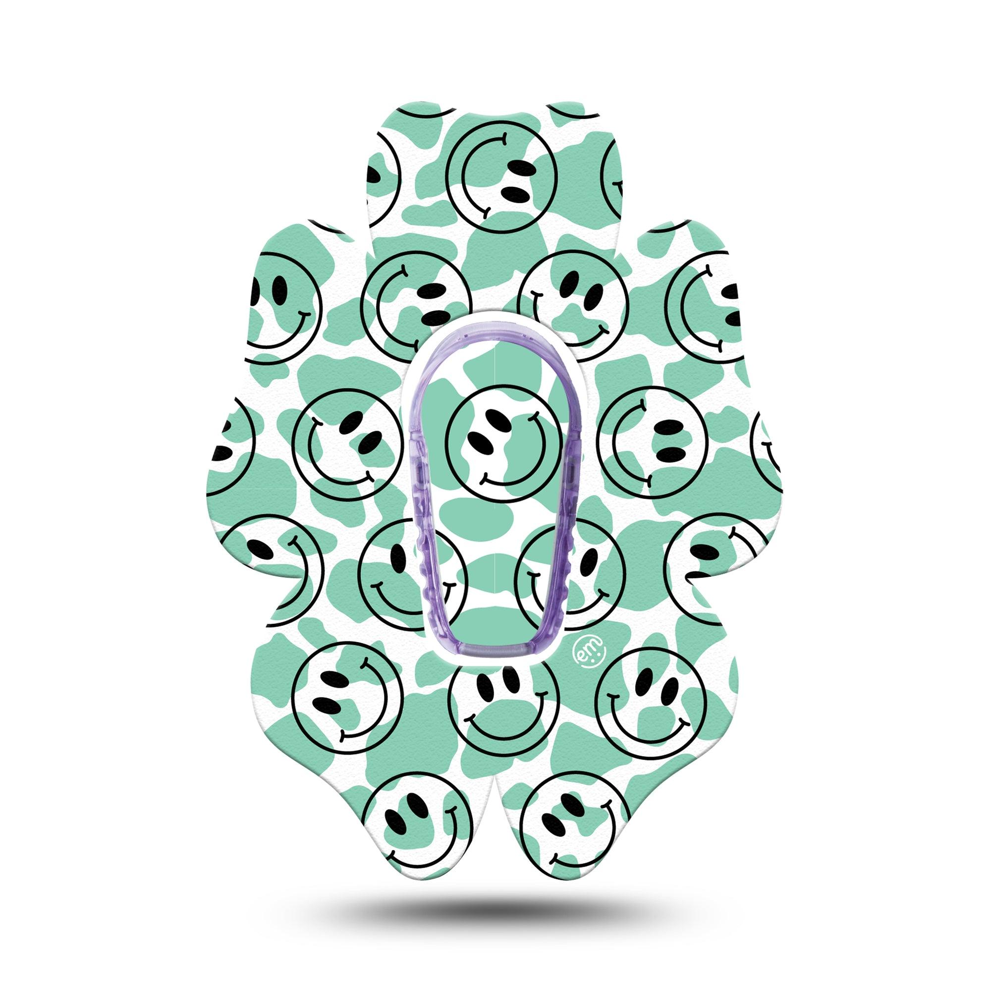 ExpressionMed Happy Cow Print Dexcom G6 Flower Shape Tape Single Tape & Single Sticker Blissful Cow,  Adhesive Patch Continuous Glucose Monitor Design