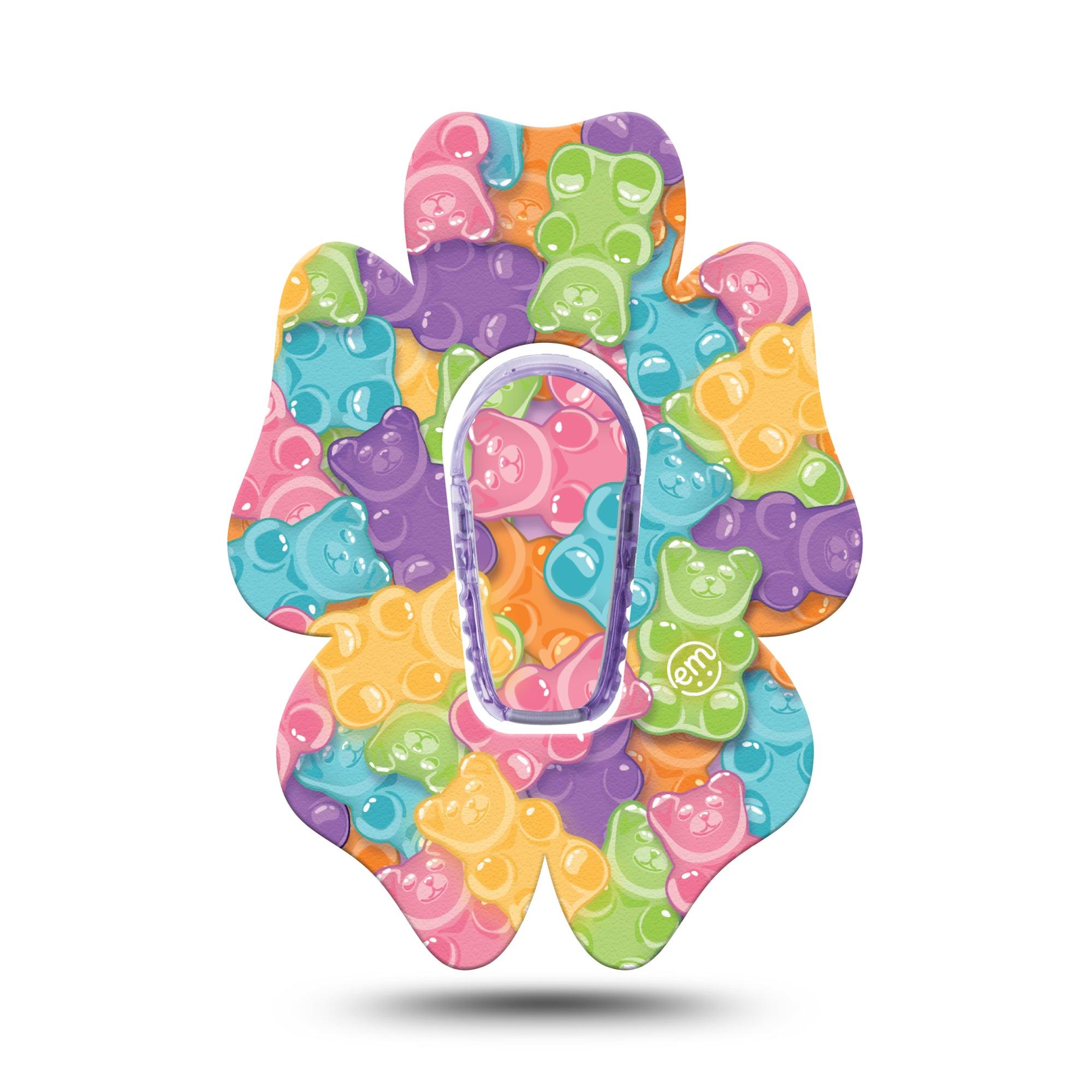 ExpressionMed Gummy Bears Dexcom G6 Flower Shape Tape Single Tape and Sticker, Chewy Treats Adhesive Patch Continuous Glucose Monitor Design