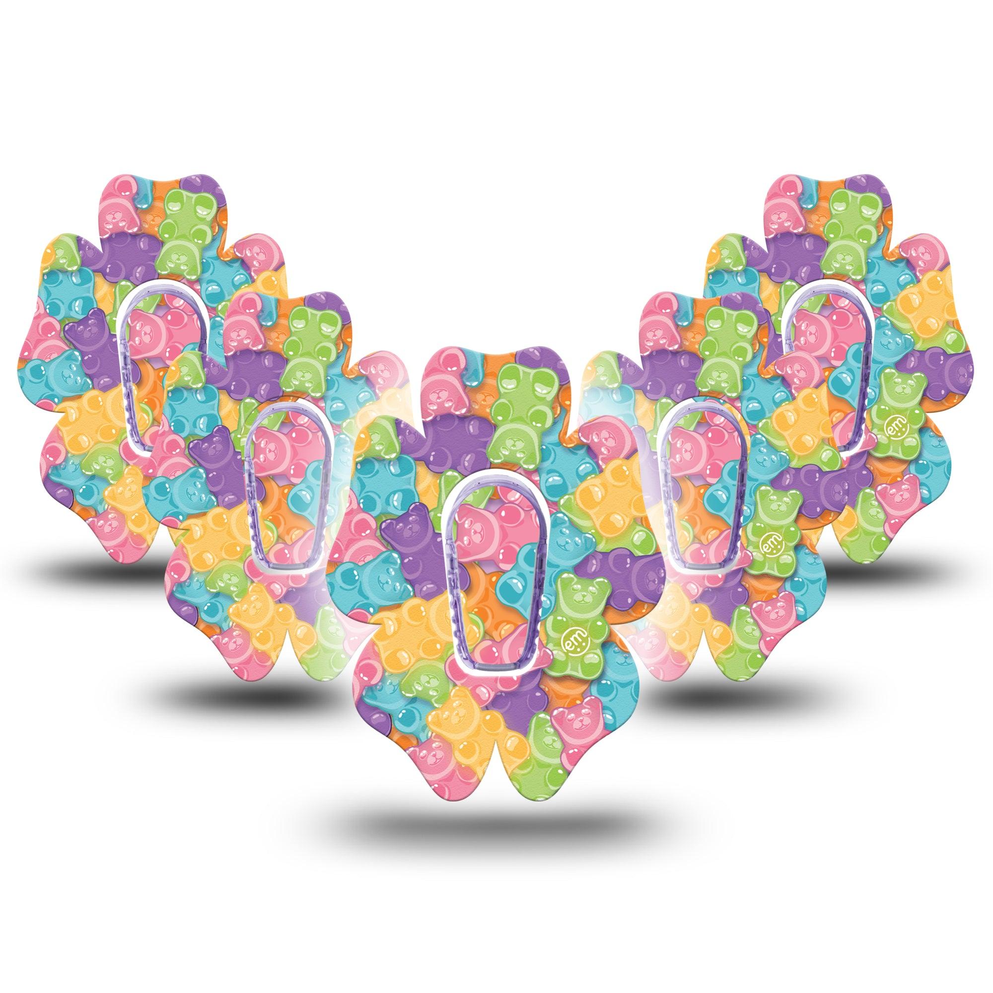 ExpressionMed Gummy Bears Dexcom G6 Flower Shape Tape 5-Pack Stickers and Tapes, Rainbow Gummies Adhesive Patch Continuous Glucose Monitor Design