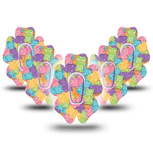 ExpressionMed Gummy Bears Dexcom G6 Flower Shape Tape 5-Pack Stickers and Tapes, Rainbow Gummies Adhesive Patch Continuous Glucose Monitor Design