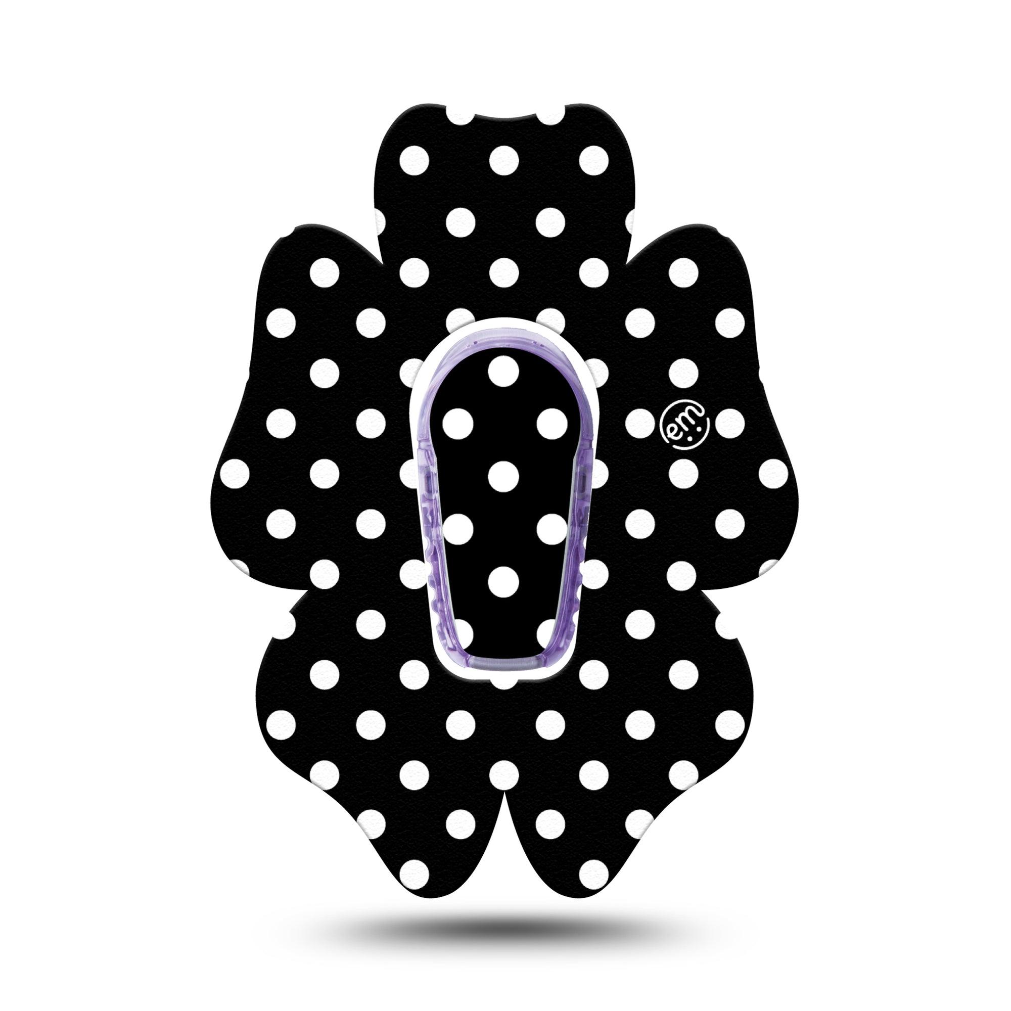 ExpressionMed Black and White Polka Dots G6 Flower, Single Tape and Single Sticker, Polka Dot Fashion, CGM Adhesive Patch Design