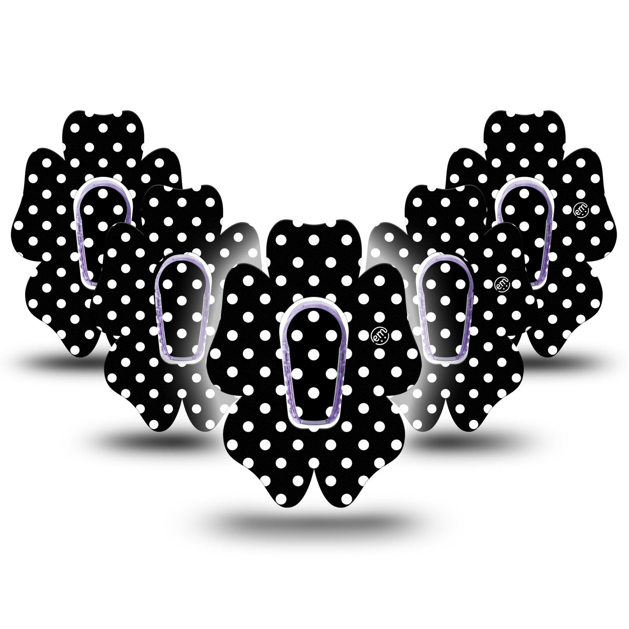 ExpressionMed Black and White Polka Dots G6 Flower, 5-Pack Tape and 5-Pack Sticker, Polka Dot Fashion, Continuous Glucose Monitor, Adhesive Patch Design