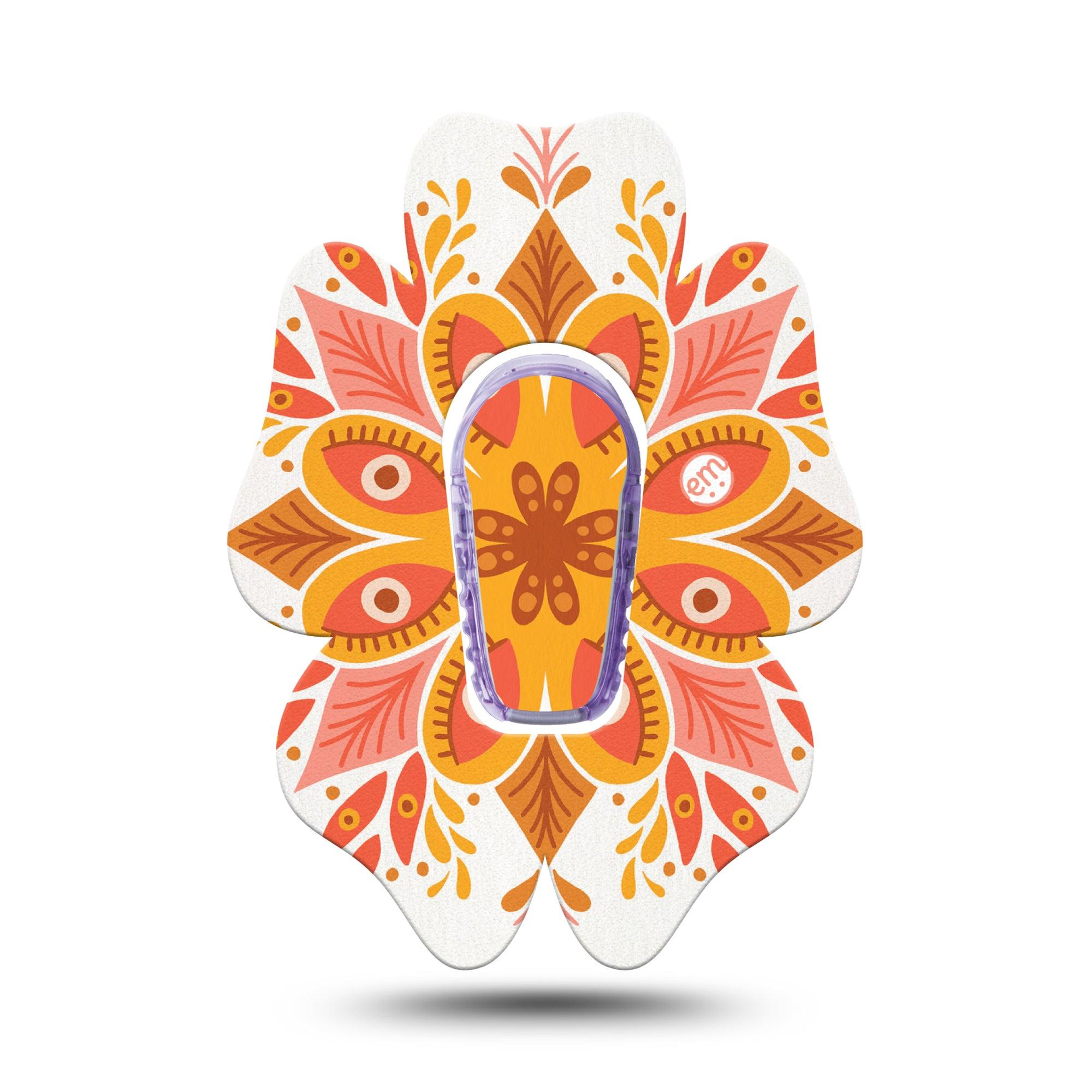 ExpressionMed Psychedelic Mandala G6 Flower Single Tape and Single Sticker, Cat Coq Design, Continuous Glucose Monitor Adhesive Patch Design