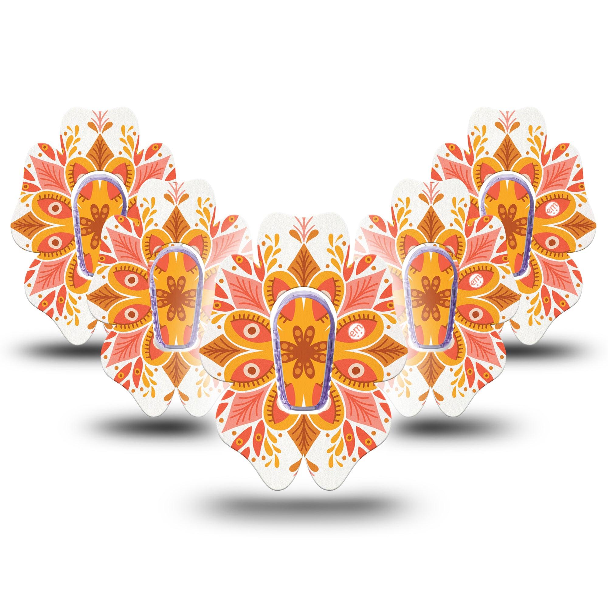 ExpressionMed Psychedelic Mandala G6 Flower 5-Pack Tape and 5-Pack Sticker, Digital Illustration Design, CGM Fixing Ring Tape Design