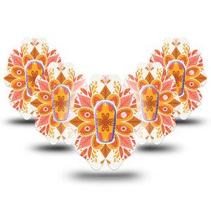 ExpressionMed Psychedelic Mandala G6 Flower 5-Pack Tape and 5-Pack Sticker, Digital Illustration Design, CGM Fixing Ring Tape Design