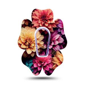 ExpressionMed Dahlia Bouquet Dexcom G6 Flower Shape Single Unique Dahlia Flower Print Plaster Continuous Glucose Monitor Design with center sticker