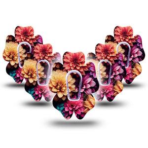 ExpressionMed Dahlia Bouquet Dexcom G6 Flower Shape 5-Pack Floral Dahlia Pattern Plaster Continuous Glucose Monitor Design with center stickers