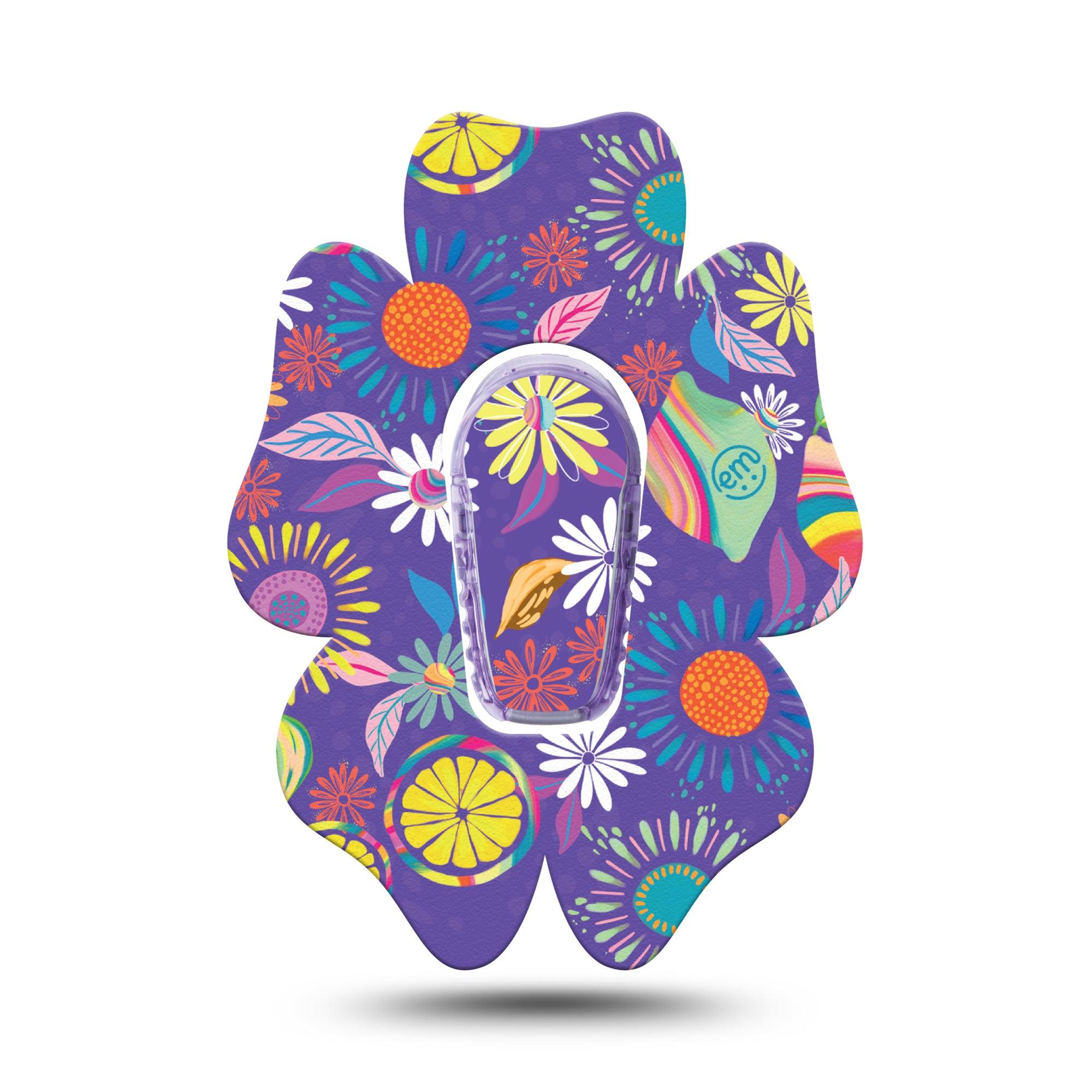 ExpressionMed Purple Flowers Dexcom G6 Flower Shape Single Exclusive Etta Vee Art Plaster Continuous Glucose Monitor Design with center sticker