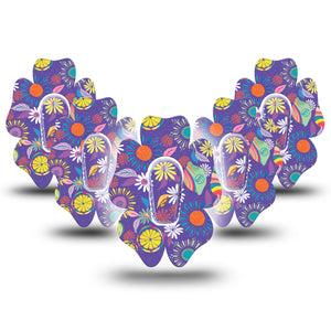 ExpressionMed Purple Flower Dexcom G6 Flower Shape 5-Pack Colorful Abstract by Etta Vee Plaster Continuous Glucose Monitor Design with center stickers
