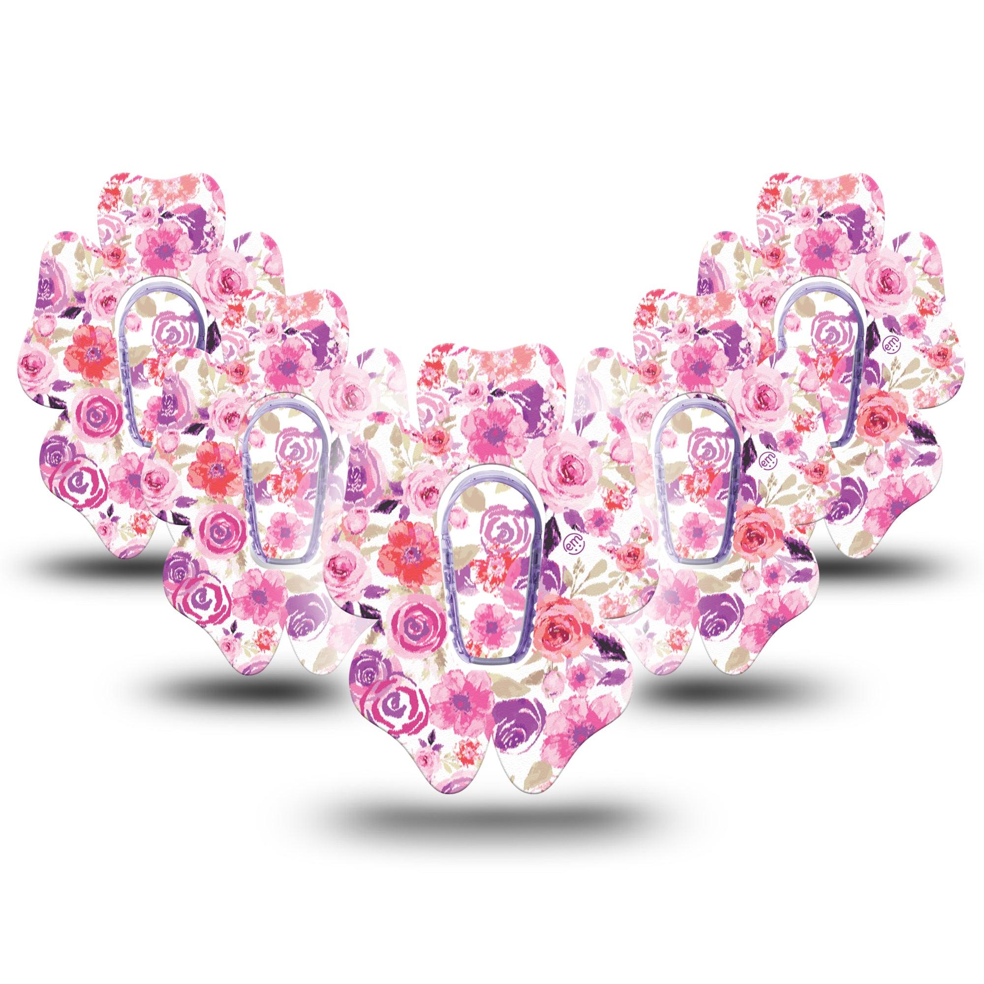 ExpressionMed Romantic Blooms Dexcom G6 Flower Shape Tape, 5-Pack Tape and 5-Pack Sticker, Flower Design Plaster Continuous Glucose Monitor Design