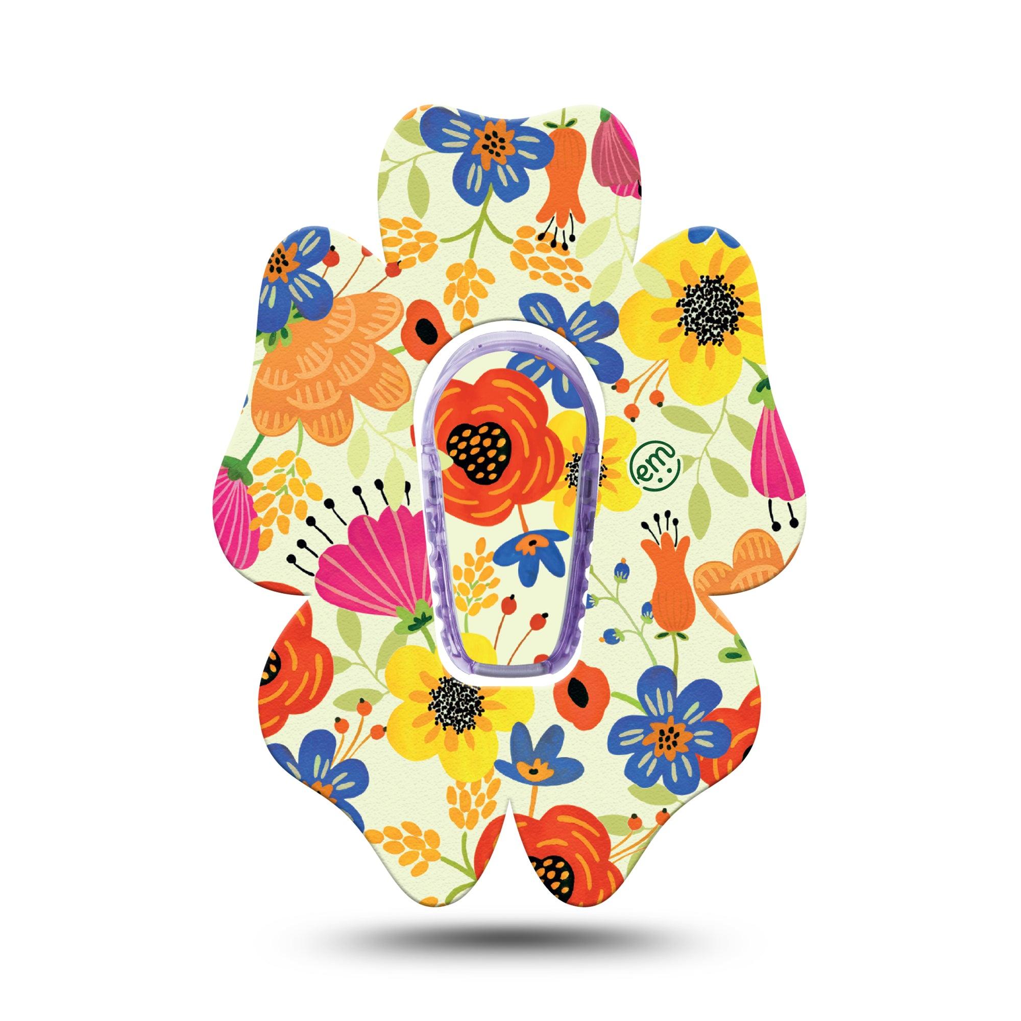 ExpressionMed Botanical Garden Dexcom G6 Flower Shape Tape Single Tape + Single Sticker Honey Bee Flowers Adhesive Patch Continuous Glucose Monitor Design