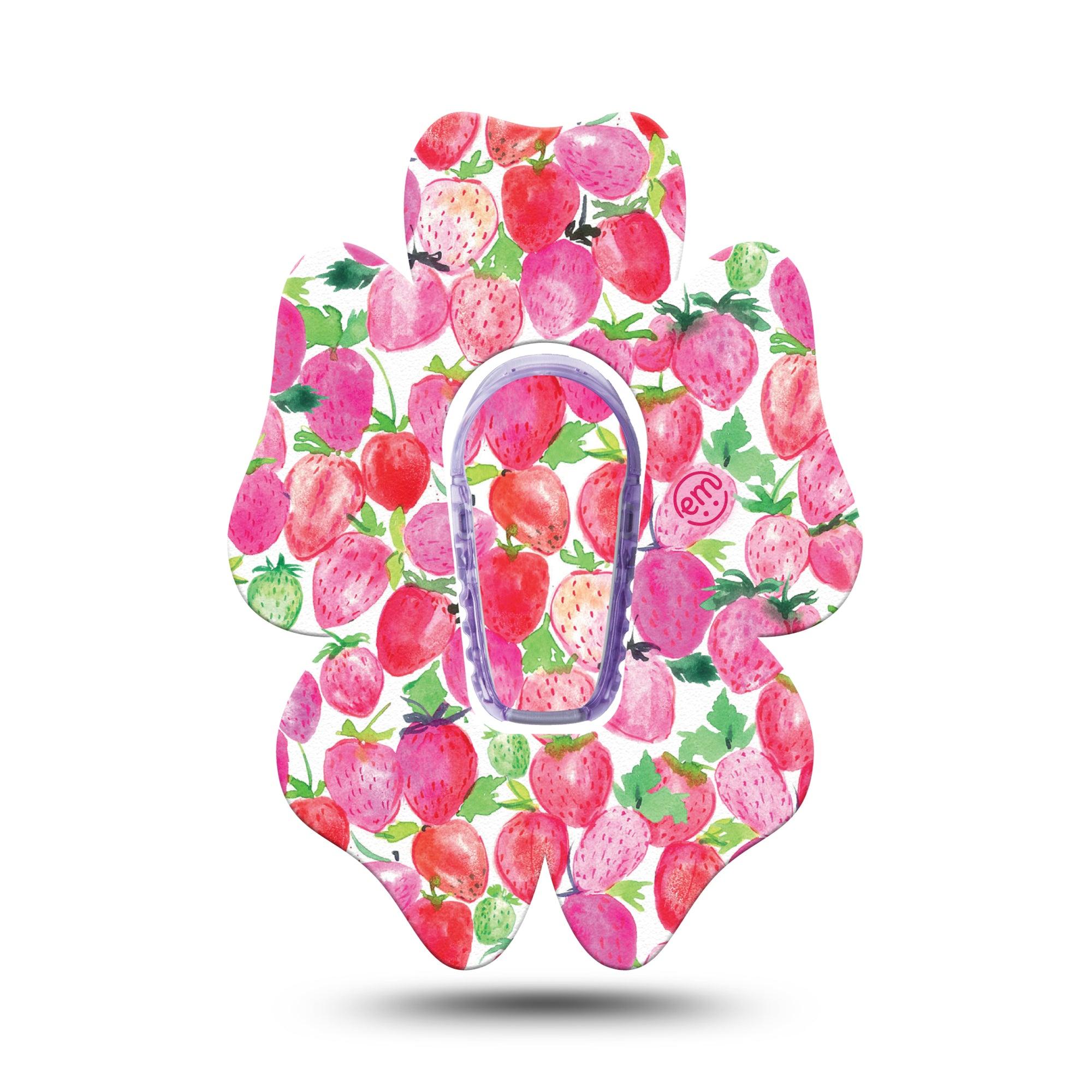 ExpressionMed Strawberry Crush Dexcom G6 Flower Shape Tape Single Tape + Single Sticker Pink Delicate Fruits Adhesive Patch Continuous Glucose Monitor Design