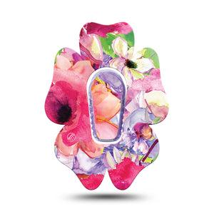 ExpressionMed Watercolor Red Flowers Dexcom G6 Flower Shape Tape Single Tape + Single Sticker Vibrant Pink Red Artwork Florals Adhesive Patch Continuous Glucose Monitor Design