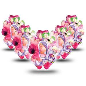 ExpressionMed Watercolor Red Flowers Dexcom G6 Flower Shape Tape 5-Pack Tape + 5-Pack Sticker Striking Watercolor Flowers Adhesive Patch Continuous Glucose Monitor Design