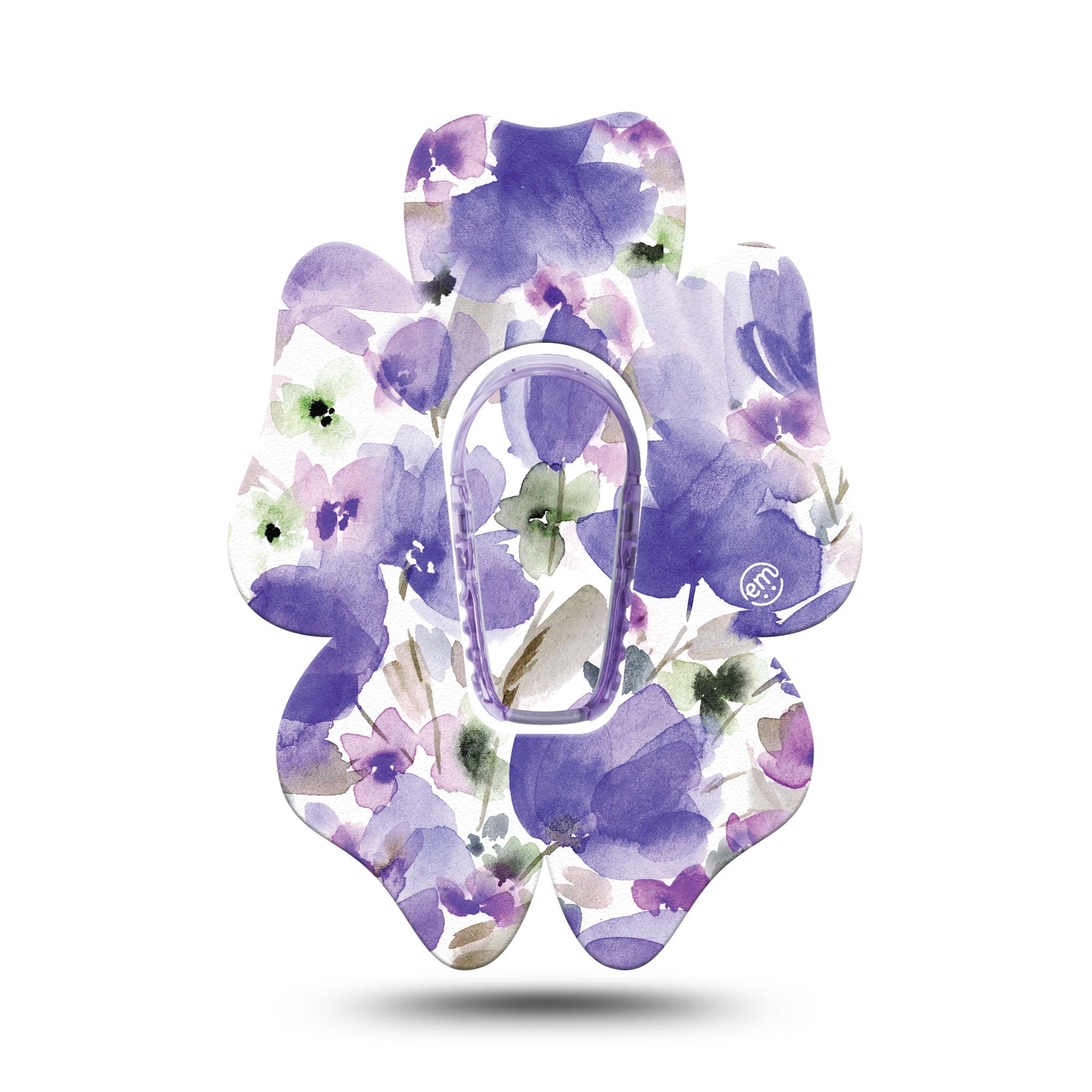 ExpressionMed Italian Blooms Dexcom G6 Flower Shape Tape Single Tape + Single Sticker Soft Painted Bright Purple Flowers Adhesive Patch Continuous Glucose Monitor Design