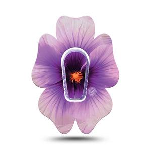 ExpressionMed Hibiscus Dexcom G6 Flower Shape Tape Single Tape and Single Sticker Lilac Purple Floral, Adhesive Patch Continuous Glucose Monitor Design
