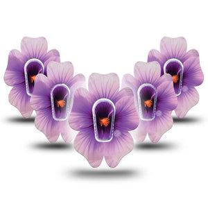 ExpressionMed Hibiscus Dexcom G6 Flower Shape Tape 5-Pack Tape and 5-Pack Sticker Detailed Floral Hibiscus, Purple Petals, Adhesive Patch Continuous Glucose Monitor Design