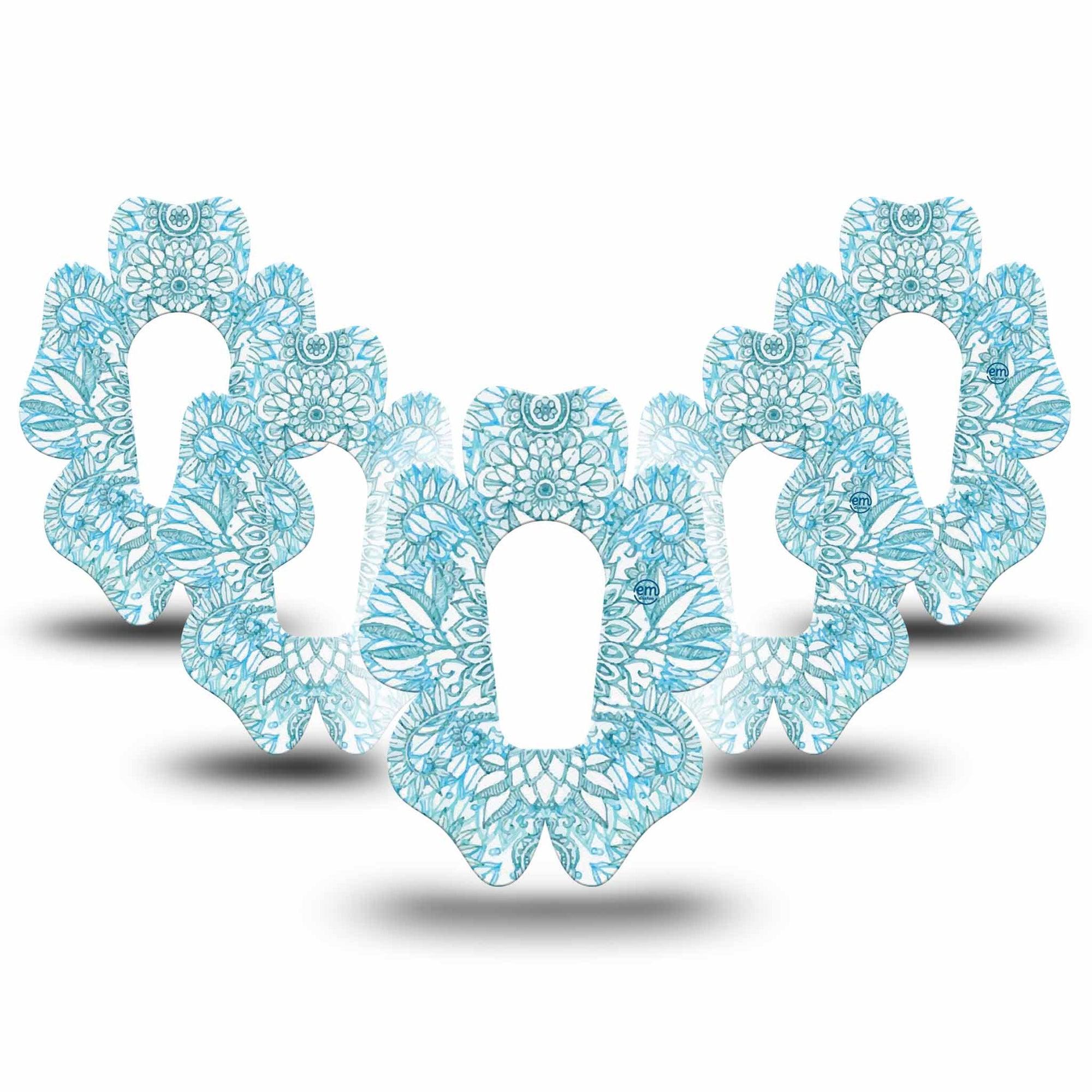 ExpressionMed Aqua Floral Dexcom G6 Flower Shape Tape 5-Pack Tape Oceanic Flowers Adhesive Patch Continuous Glucose Monitor Design