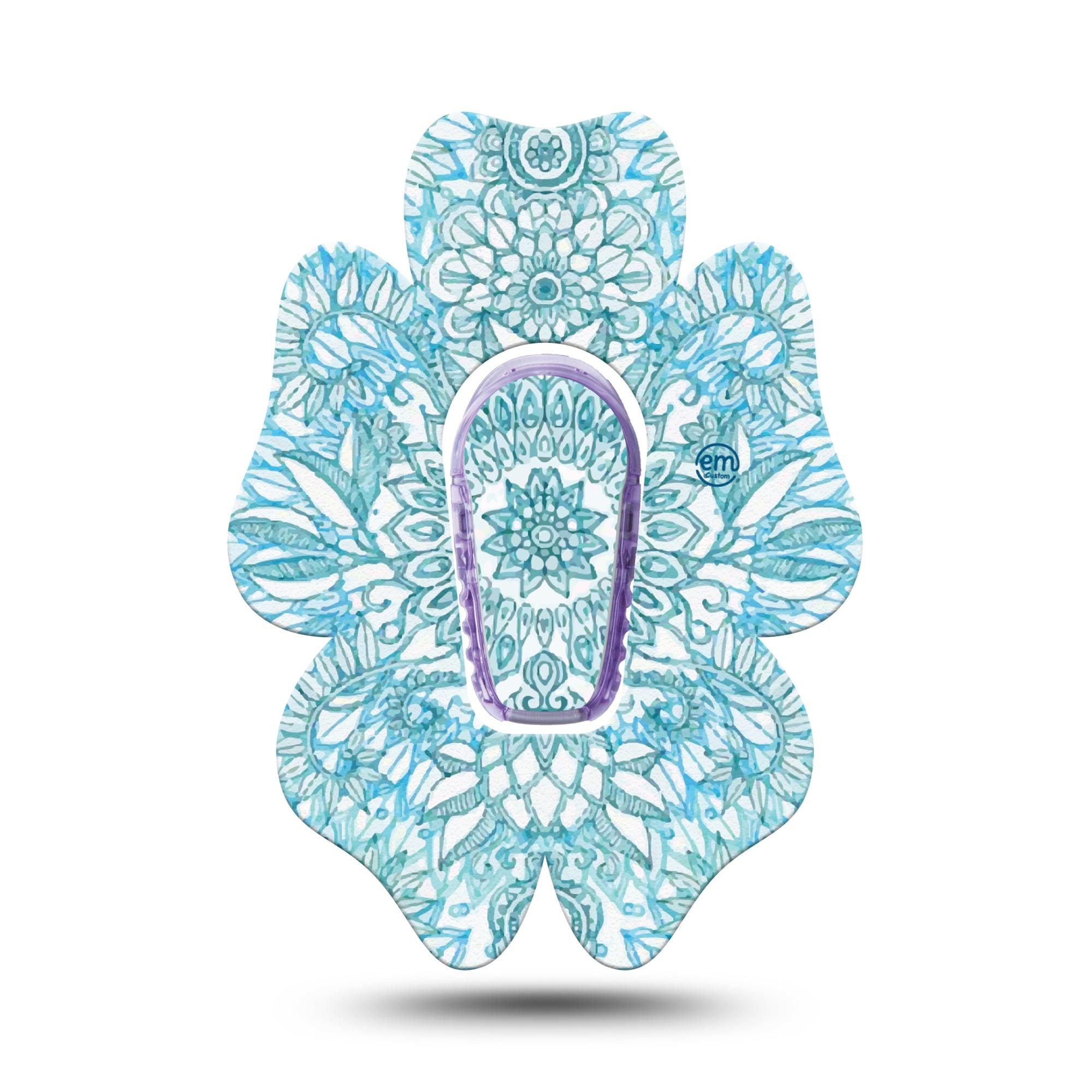 ExpressionMed Aqua Floral Dexcom G6 Flower Shape Tape Single Tape and Single Sticker Floral Pattern Adhesive Patch Continuous Glucose Monitor Design