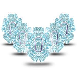 ExpressionMed Aqua Floral Dexcom G6 Flower Shape Tape 5-Pack Tape and 5-Pack Sticker Cool-Toned Flowers Adhesive Patch Continuous Glucose Monitor Design