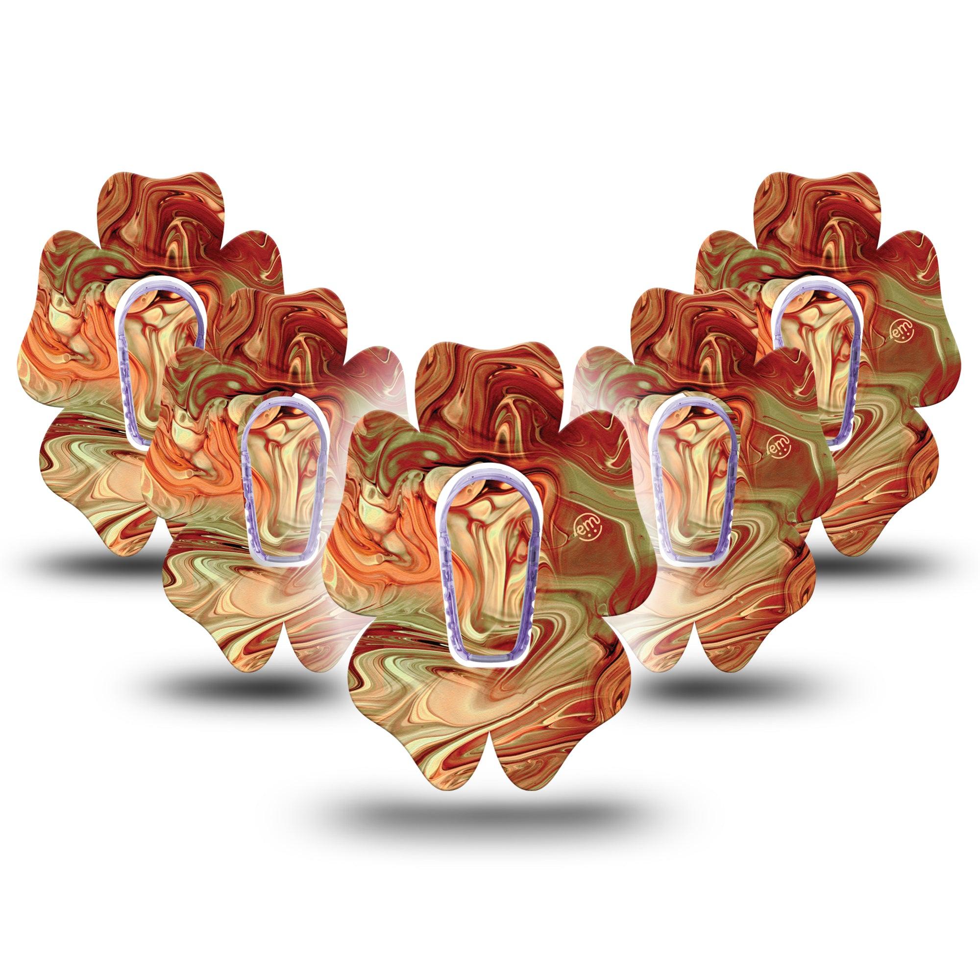 ExpressionMed Rustic Marble Dexcom G6 Flower Shape Tape 5-Pack Distressed Surface Adhesive Patch Continuous Glucose Monitor Design with center stickers