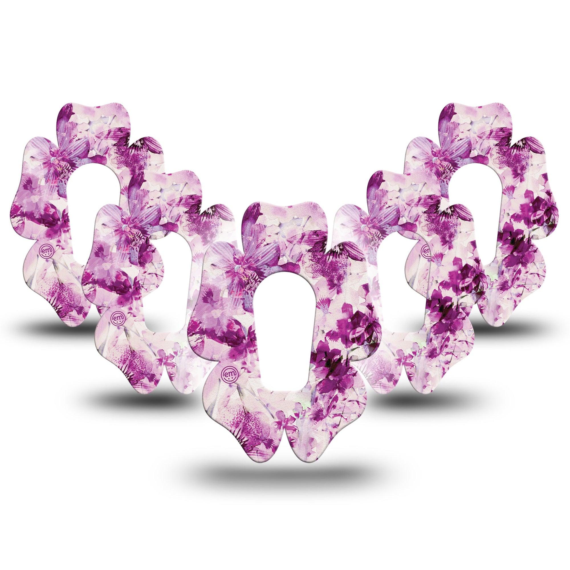 ExpressionMed Violet Orchids Flower Dexcom G6 Tape, 5-Pack, Orchids Floweret Themed, CGM Plaster Patch Design