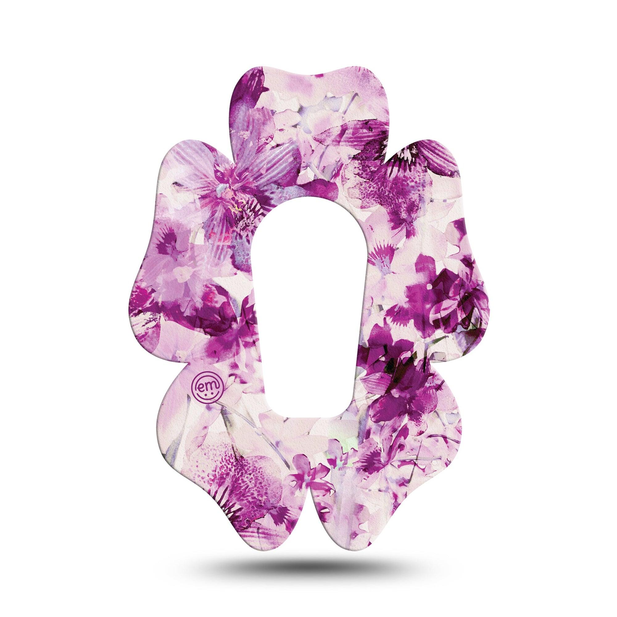 ExpressionMed Violet Orchids Flower Dexcom G6 Tape, Single, Violet Floral Silhouette Themed, CGM Overlay Patch Design