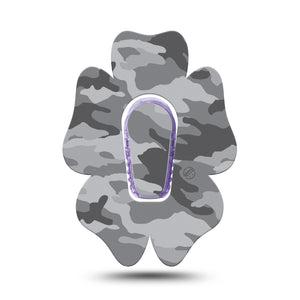 ExpressionMed Gray Camo Dexcom G6 Flower Shape Tape Single Tape Subtle Patterns Adhesive Patch Continuous Glucose Monitor Design with center sticker