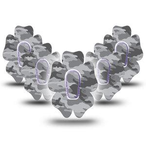 ExpressionMed Gray Camo Dexcom G6 Flower Shape Tape 5-Pack Neutral Pattern Adhesive Patch Continuous Glucose Monitor Design with center stickers