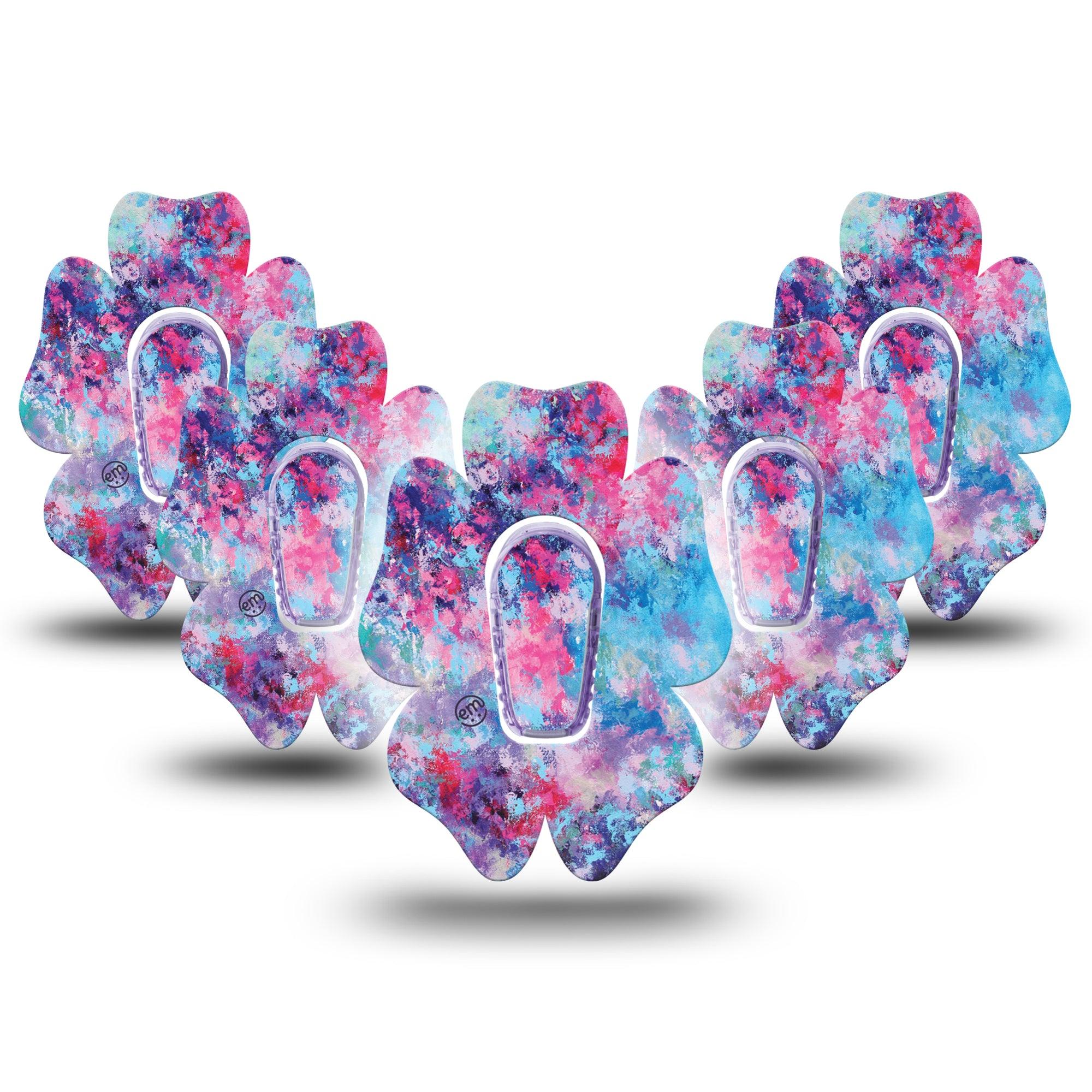 Ascendant, The Rise Flower Dexcom G7 Tape, 5-Pack Tapes and Stickers, Color Paint Splash Themed, CGM Adhesive Patch Design