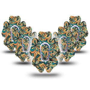 ExpressionMed 70s Vintage Dexcom G6 Flower Shape Tape 5-Pack Iconic Retro Adhesive Patch Continuous Glucose Monitor Design with center stickers