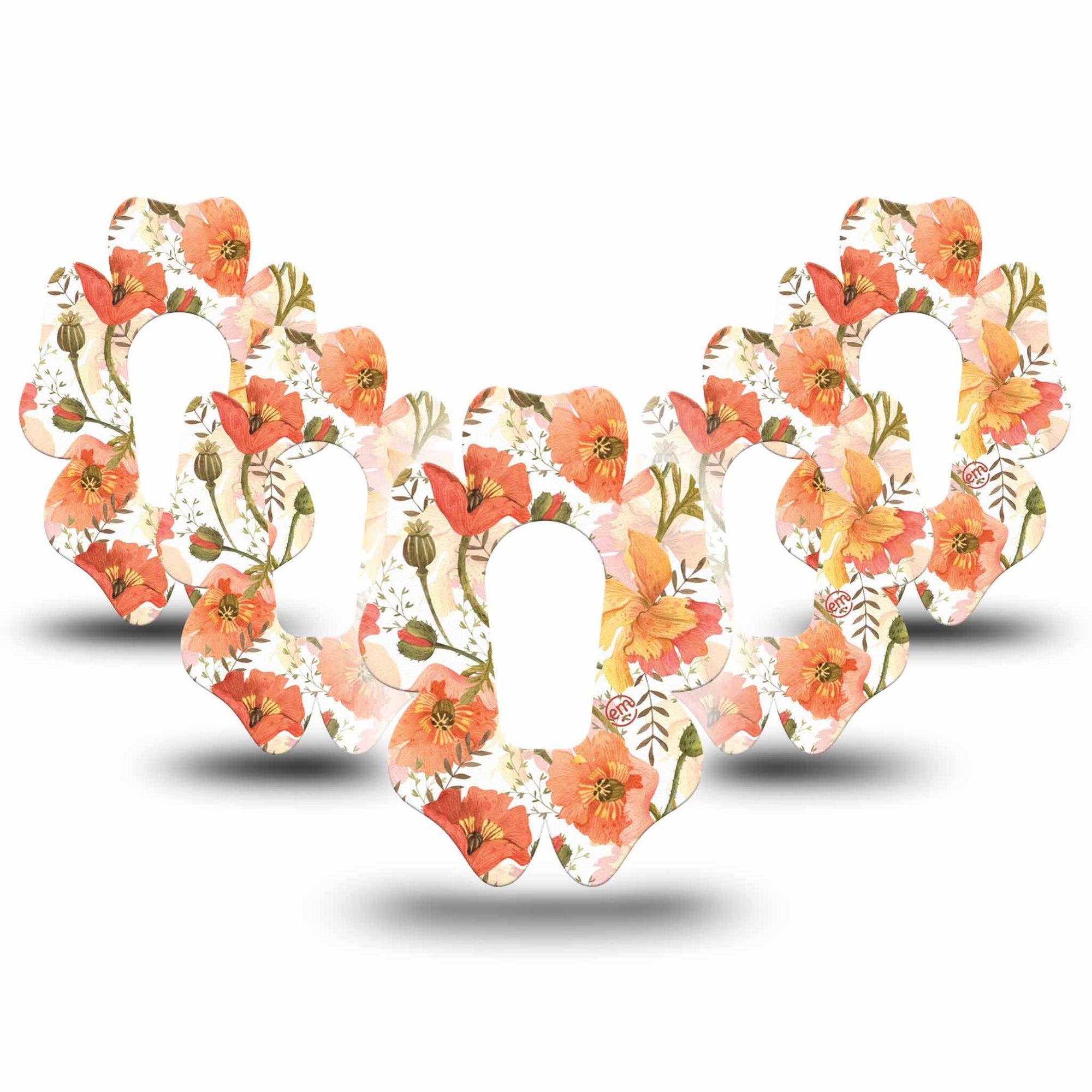ExpressionMed Peachy Blooms Flower Dexcom G6 Tape, 5-Pack, Wild Flowers Themed, CGM Plaster Patch Design