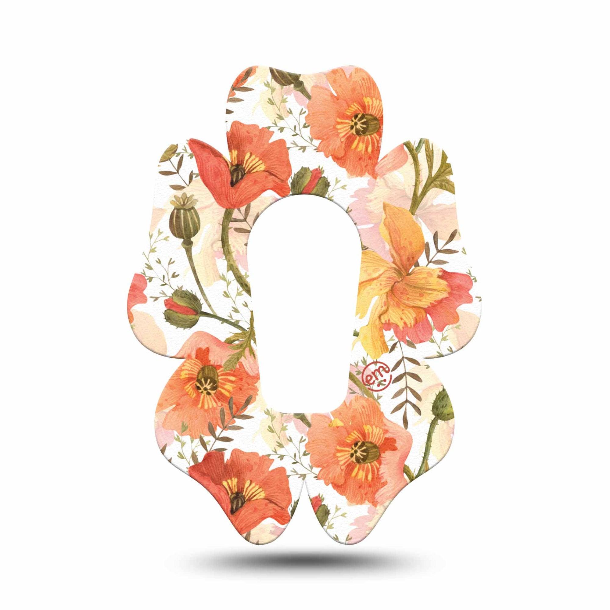 ExpressionMed Peachy Blooms Flower Dexcom G6 Tape, Single, Tangerine Flowerets Themed, CGM Overlay Patch Design