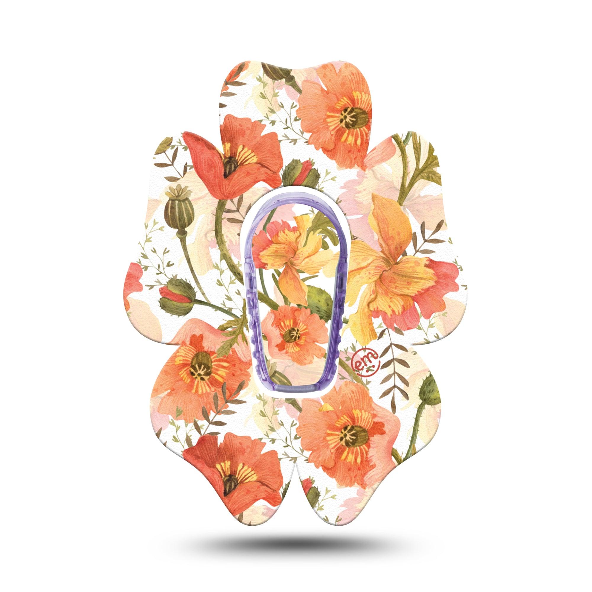 ExpressionMed Peachy Blooms Flower Dexcom G6 Tape, Single Sticker and Tape, Tangerine Flowerets Themed, CGM Overlay Patch Design