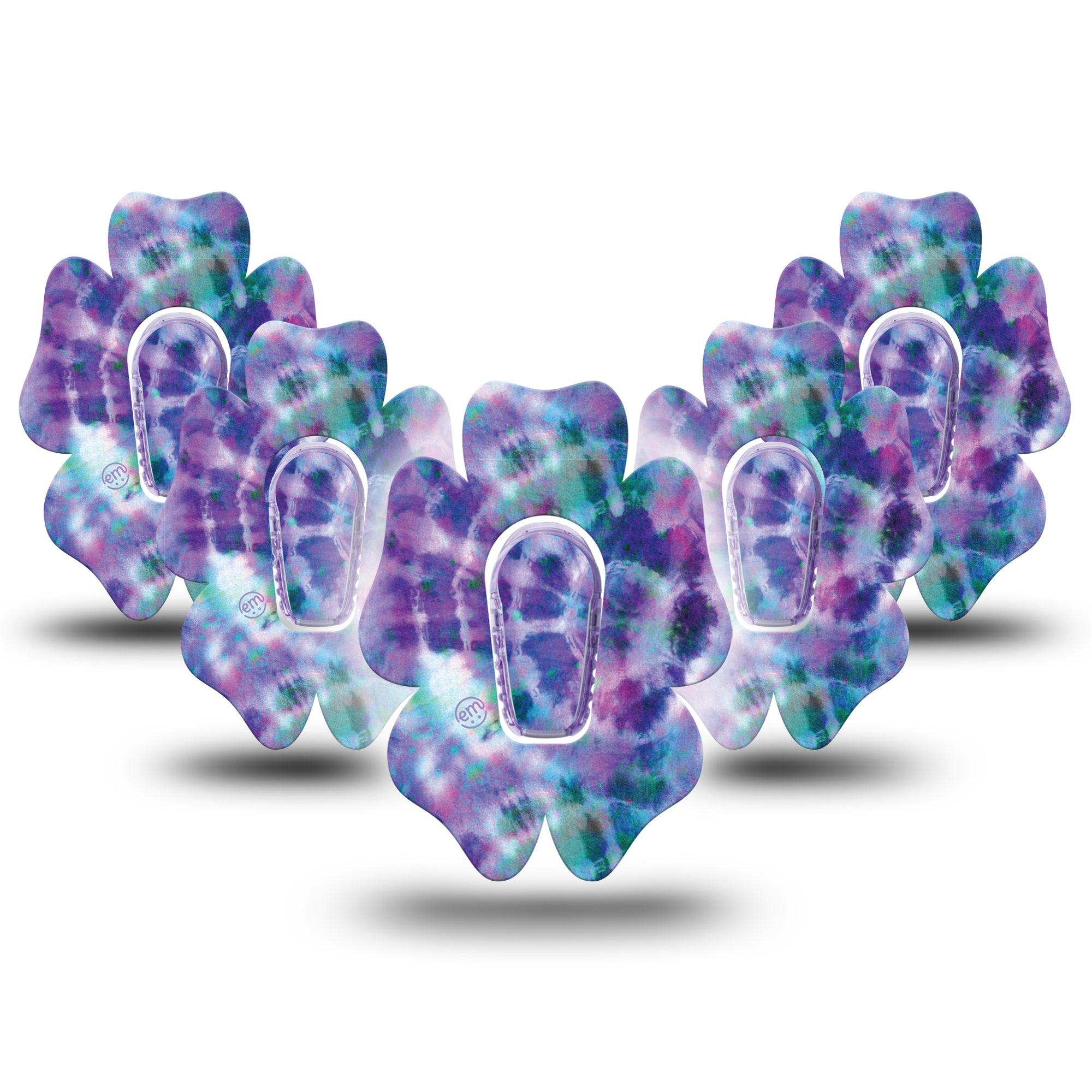 ExpressionMed Purple Tie Dye Flower Dexcom G6 Tape, 5-Pack Tape and 5-Pack Sticker, Vibrant Purple Colors Inspired, CGM Overlay Patch Design