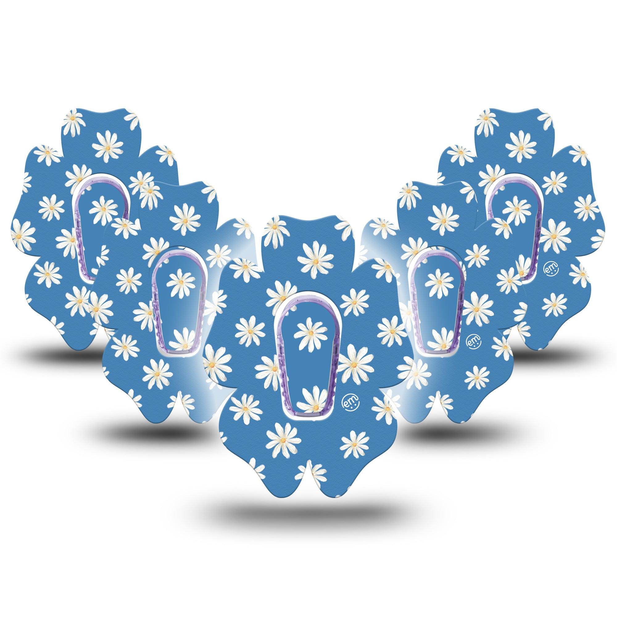 ExpressionMed Painted Daisies Dexcom G6 Flower Shape Tape 5-Pack Tape + 5-Pack Sticker White Flowerets Themed, Adhesive Patch Continuous Glucose Monitor Design
