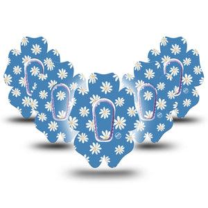 ExpressionMed Painted Daisies Dexcom G6 Flower Shape Tape 5-Pack Tape + 5-Pack Sticker White Flowerets Themed, Adhesive Patch Continuous Glucose Monitor Design