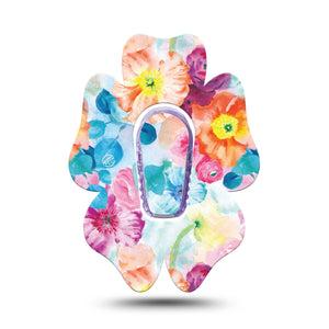 ExpressionMed Watercolor Poppies Dexcom G6 Flower Shape Tape Single Tape and Single Sticker Pastel Florals, Adhesive Patch Continuous Glucose Monitor Design